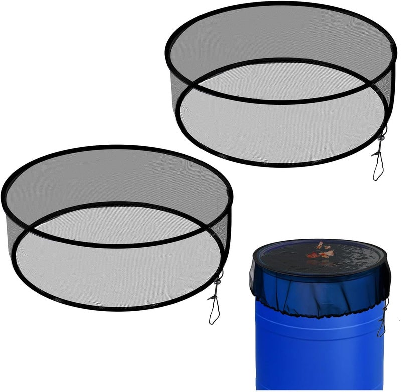 Tryly 2Pcs Mesh Cover for Rain Barrels, Pop Up Rain Barrel Net Cover with Drawstring, Water Collection Buckets Cover, Rain Barrel Netting Screen to Block Leaves and Debris Falling in (29.5inch) - Image 1